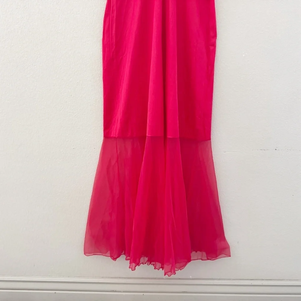 Vtg 70s Janelle California Red Satin Tulle Nightgown Dress Slip Negligee SM Tall